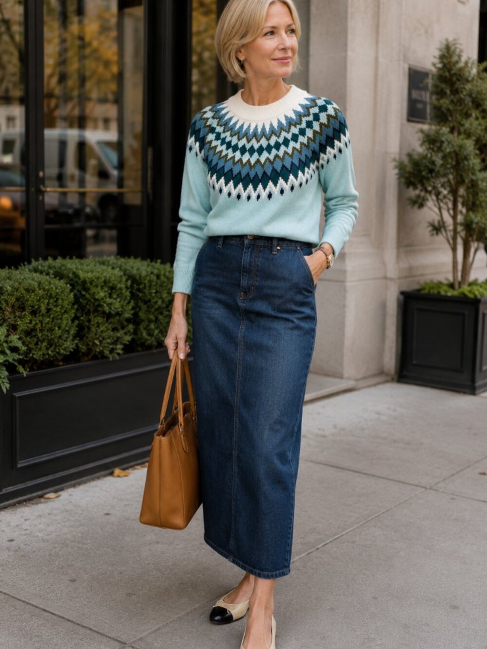 Talbots NWT Petite Medium Fair Isle Mock Neck Sweater Blue Nordic Cotton Blend